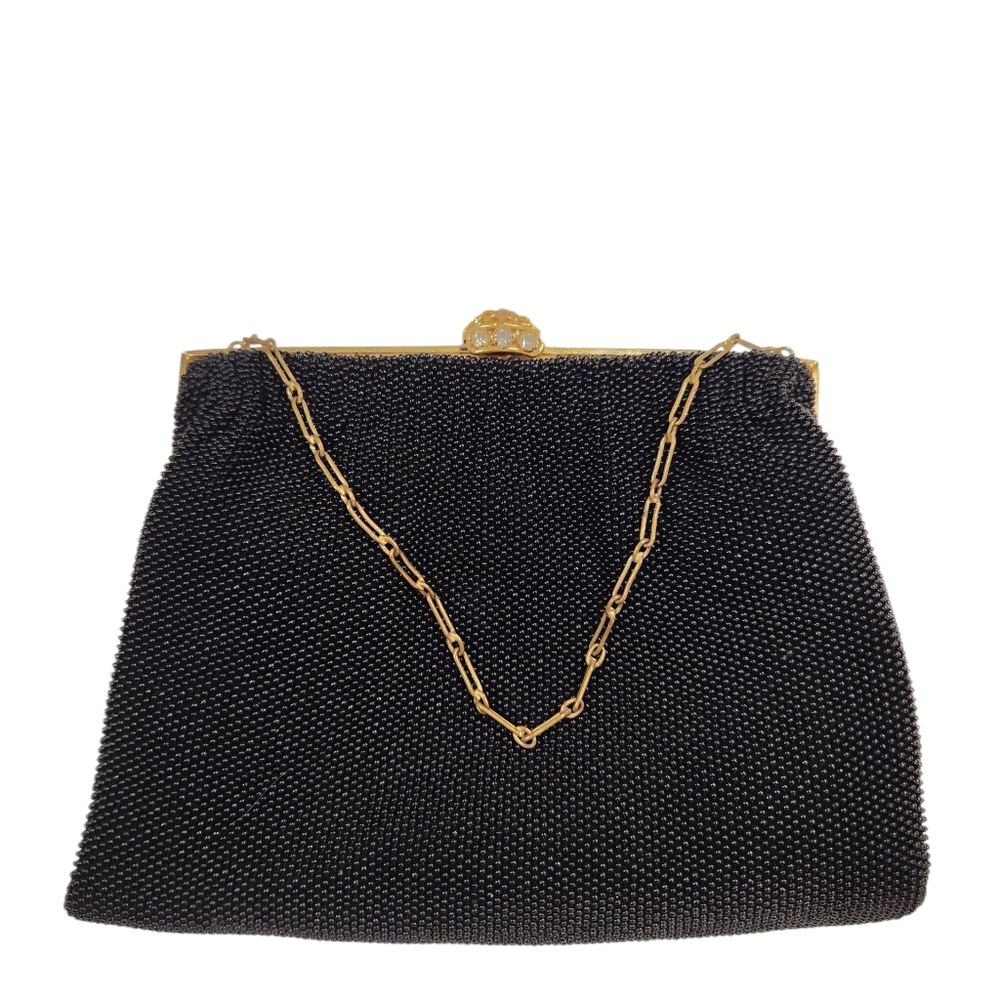 Vintage French Hand Beaded Made in France Black & Gold Purse - Picture 12 of 12